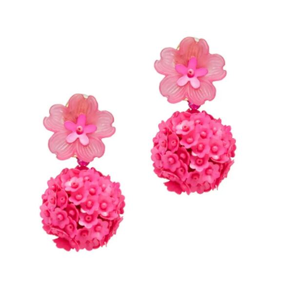 Sachin + Babi Fuchsia Sequin Flower Drop Clip Earrings - Picture 1 of 6